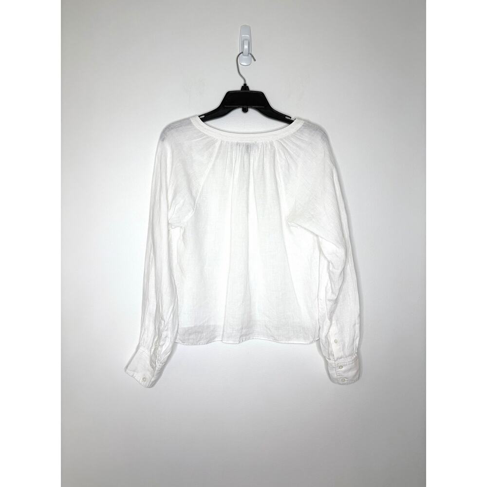 J. Crew Women's Cabana 100% Linen Top Sz S Split Neck Long Sleeve C1542 - Picture 2 of 9